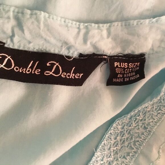 Double Decker Women’s Size Plus Light Turquoise Tunic Top with Embroidery Detail - Picture 9 of 11